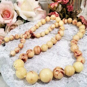 Vintage Caramel Drip Swirl Czech Art Glass Graduated Beaded Necklace